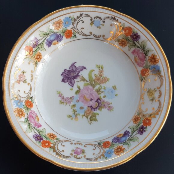 Dresden Flowers Bavaria Germany VTG 1940s Set of 6 Desert Bowls 5 1/8 Diameter - Picture 7 of 14